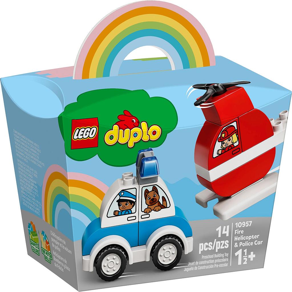 LEGO HELICOPTERO DE BOMBEROS Y AUTO DE POLICIA 14PZ